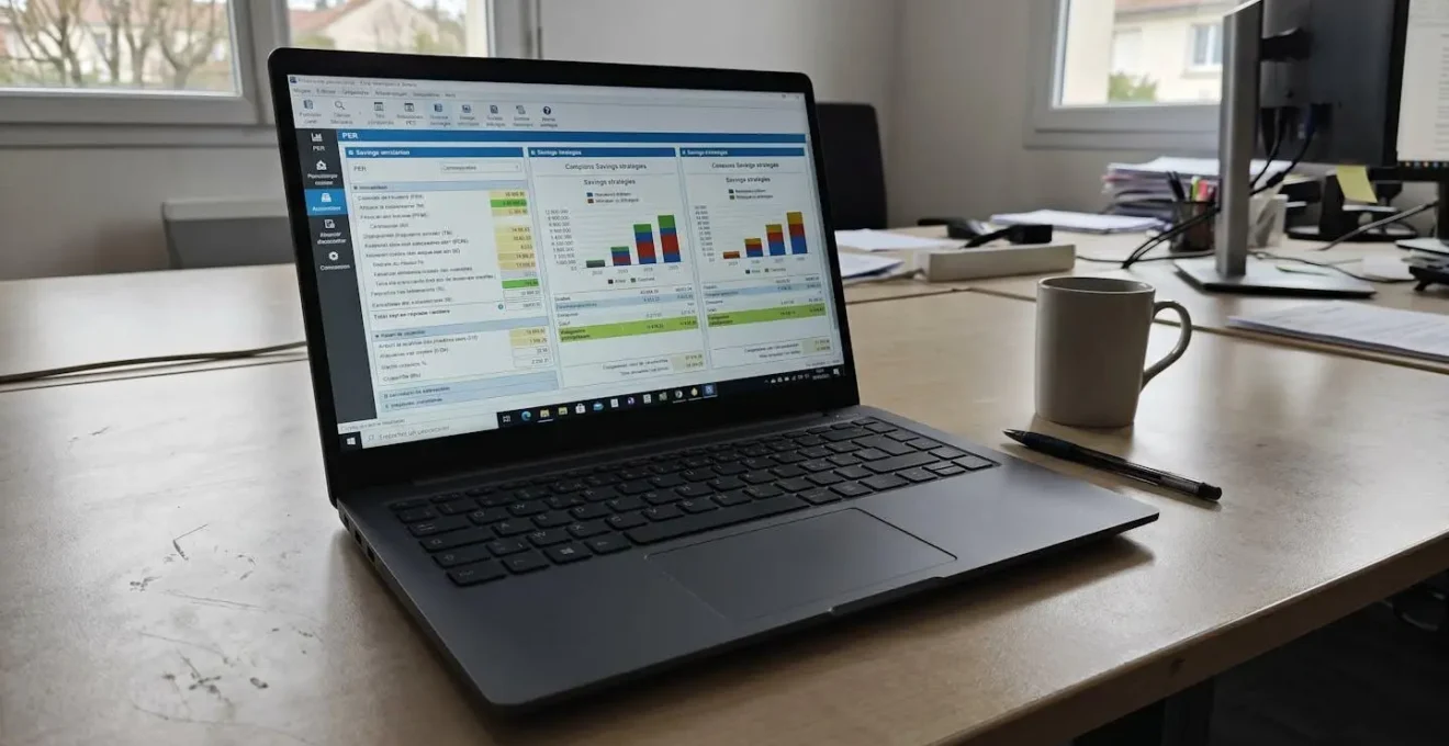 Écran d'ordinateur portable affichant un tableau de comparaison financière entre options d'épargne
