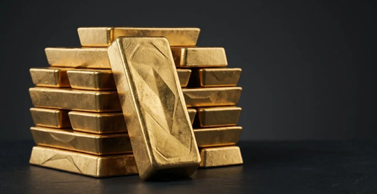 Lingots d'or certifiés LBMA sur fond neutre avec éclairage professionnel