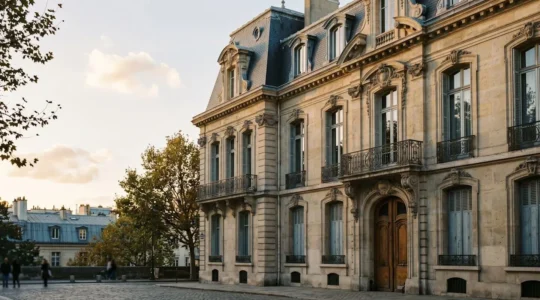 Façade élégante d'un bâtiment historique français avec détails architecturaux classiques