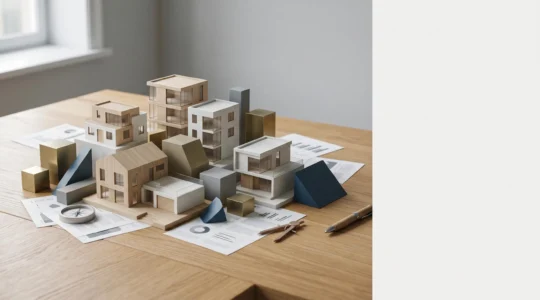 Représentation symbolique de la planification patrimoniale et des choix fiscaux immobiliers