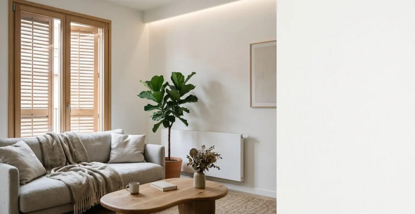 Vue d'ensemble d'un intérieur de maison moderne et chaleureux avec équipements économes en énergie