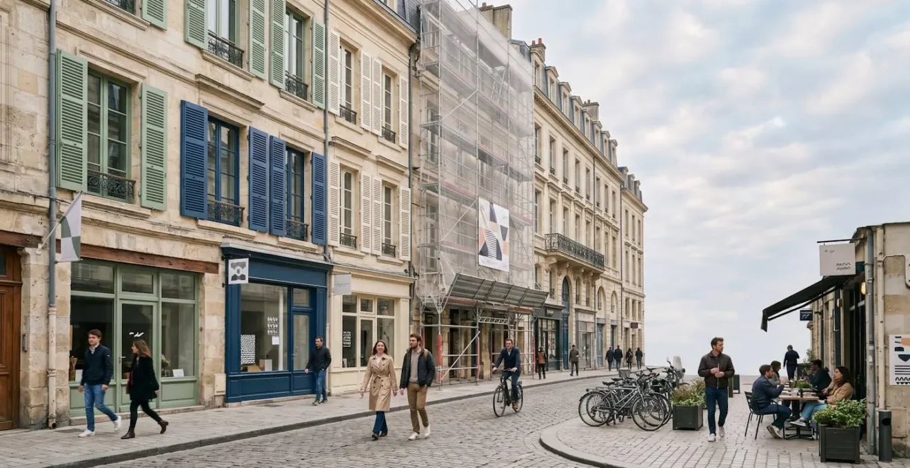 Investissement immobilier dans un quartier en rénovation avec bâtiments anciens en restauration