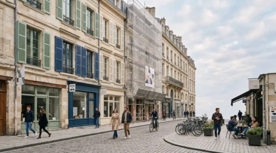 Investissement immobilier dans un quartier en rénovation avec bâtiments anciens en restauration