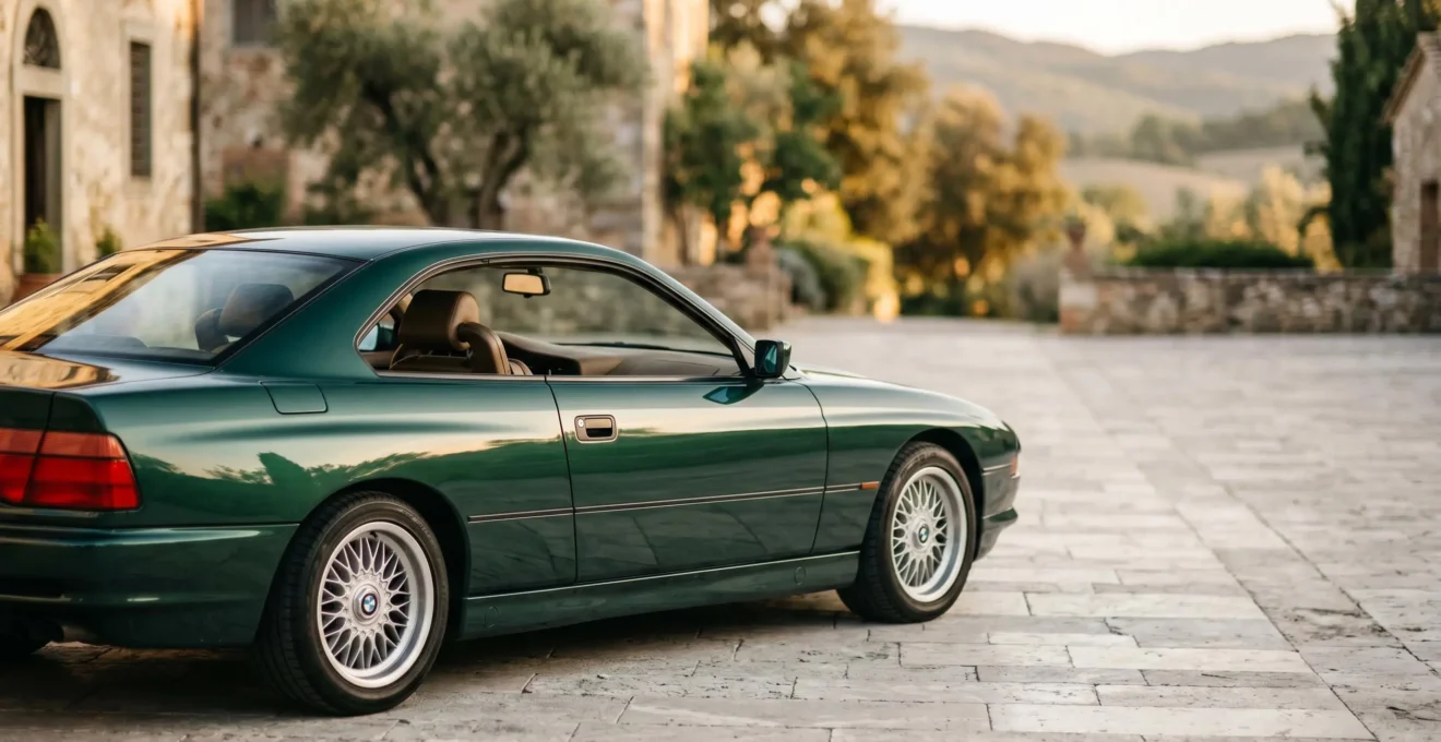 Voiture de collection classique des années 1980-1990 dans un cadre élégant évoquant la valorisation et l'investissement